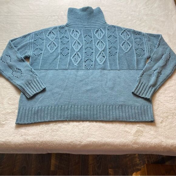 Toad & Co Light Blue Tupelo ll 100% Wool Cable Sweater Size XL - Picture 1 of 11